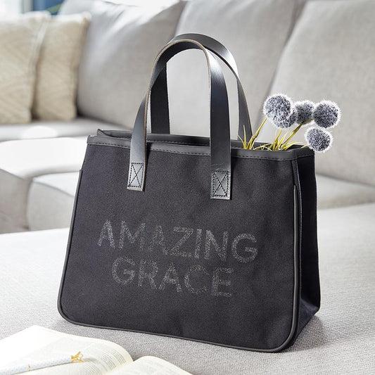 Amazing Grace Mini Canvas Tote - 20" x 11" x 6" - Canvas with Leather Handles - Shop Blue Orchid Boutique