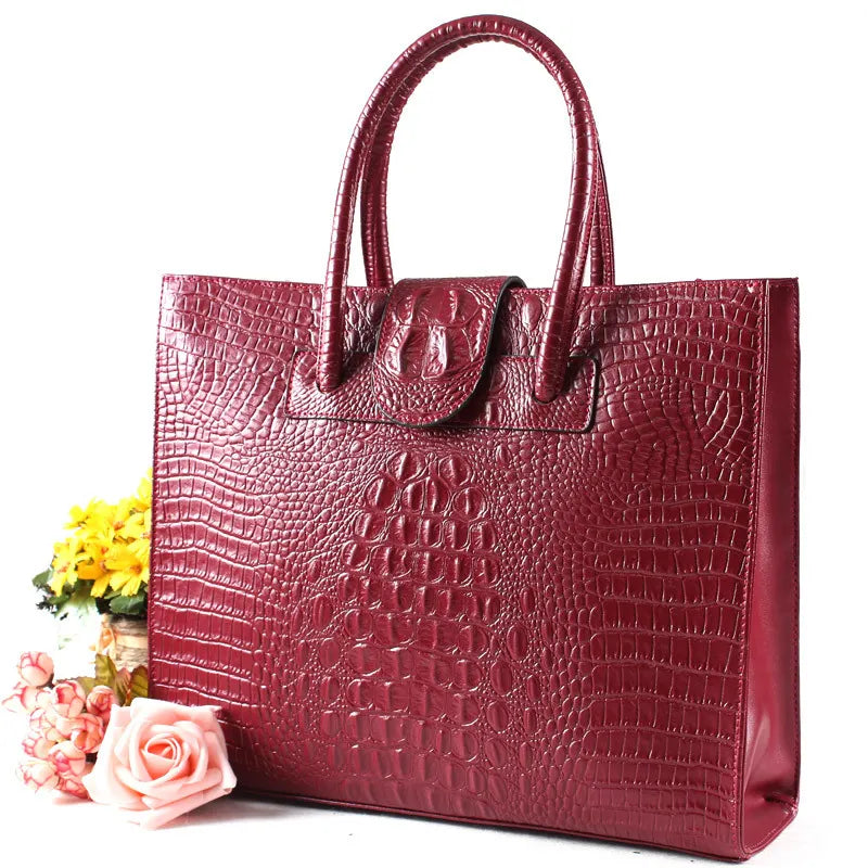 "SHEBAD" Vintage Red Genuine Leather Crocodile Pattern Women's Shoulder Bag - Shop Blue Orchid Boutique