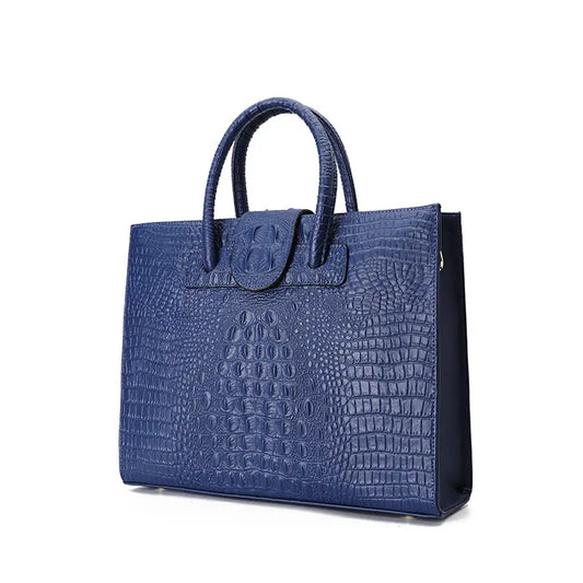 Elegant "SHEBAD" Vintage Navy Genuine Leather Shoulder Bag with Crocodile Pattern - Women's Fashion Handbags - Shop Blue Orchid Boutique