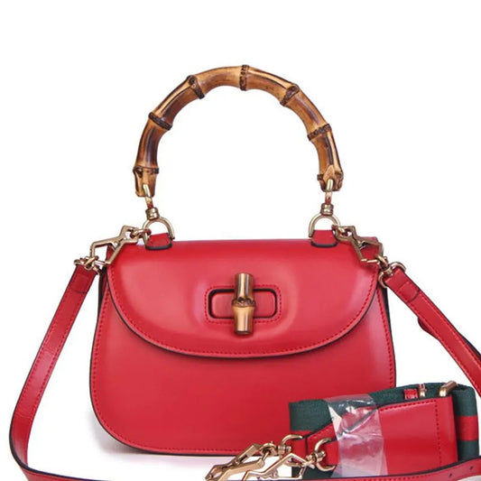 NEW "SHEBAD" Leather Bamboo Handle Handbag-RED